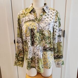Joie Size Medium Floral Patchwork Button-Up Blouse